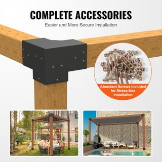 Kit de Soporte para Pérgola 6''x6''(Tamaño Interno 5.6x5.6), 4pcs Soporte de Esquina de 3 Vías de Alta Resistencia para Trabajos en Madera DIY, Kit de Base para Poste de Instalación Fácil para Gaz...