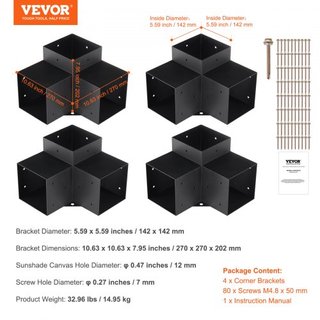 Kit de Soporte para Pérgola 6''x6''(Tamaño Interno 5.6x5.6), 4pcs Soporte de Esquina de 3 Vías de Alta Resistencia para Trabajos en Madera DIY, Kit de Base para Poste de Instalación Fácil para Gaz...