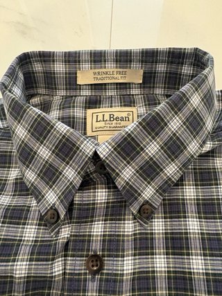 Camisa cuadros LL Bean azul y gris algodón talla L