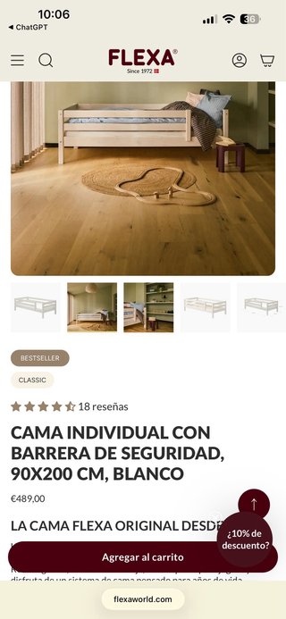 Cama infantil con barrera protectora 70x150