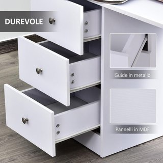 Scrivania per PC per Camera e Ufficio con Cassettiera e Ripiani in Legno 120X49X72Cm Bianca
