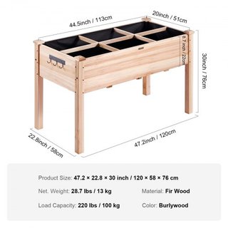 Caja de Plantas Elevada de Madera 120 x 58 x 76 cm Flor Vegetal Hierba