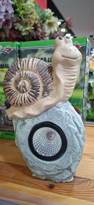 Escultura Caracol Solar LED Jardín Piedra