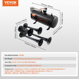 Kit de bocinas de tren 4 bocinas de trompeta kit de bocina de aire compresor de aire de 120 psi tanque de 3.03 L