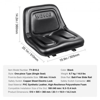 Asiento Universal Tracor, Asiento de Cortacésped con Microinterruptor y Orificios de Drenaje, Asiento de Tractor de Ranura Extendida de 6.3-13.4 pulgadas para Cargadora de Tractor Excavadora