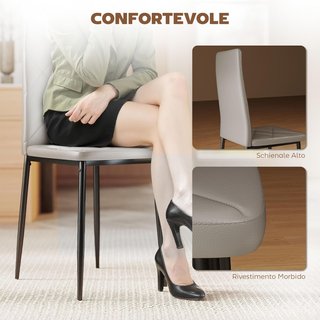 Set di 4 Sedie da Pranzo in Pelle Sintetica, Sedie da Cucina con Alto Schienale e Cuciture Diamante, Sedie Moderne per Cucina, Camera, Ufficio e Soggiorno, Grigio