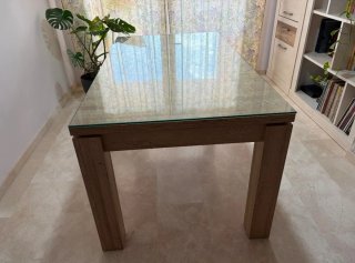 MESA COMEDOR ROBLE CRISTAL EXTENSIBLE