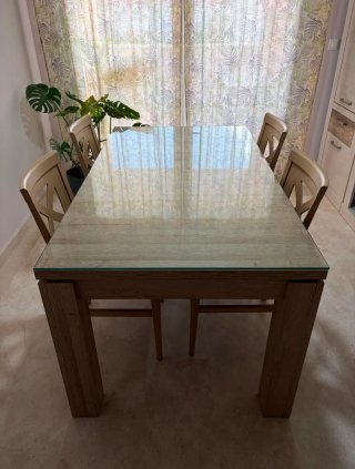 MESA COMEDOR ROBLE CRISTAL EXTENSIBLE
