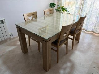 MESA COMEDOR ROBLE CRISTAL EXTENSIBLE
