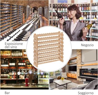 Scaffale per Bottiglie di Vino in Legno di Abete, Cantinetta con 8 Ripiani per 96 Bottiglie e Peso Massimo di 100 Kg, 114X28X113.5 Cm, Legno Naturale