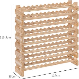 Scaffale per Bottiglie di Vino in Legno di Abete, Cantinetta con 8 Ripiani per 96 Bottiglie e Peso Massimo di 100 Kg, 114X28X113.5 Cm, Legno Naturale