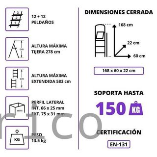 Escalera Telescópica Aluminio 6+6 Pestaña