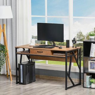 Scrivania Moderna in Metallo e MDF Stile Industriale, Ripiani e Cassetto per Casa e Ufficio, 120X60X76Cm Nero Marrone