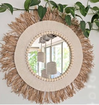 Espejo Macramé 65cms Decorativo Beige y Marrón