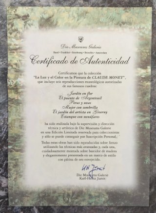 Certificado de Autenticidad Claude Monet