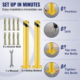 Bollard de Seguridad, Poste de Bollard de 36 Pulgadas de Altura, Poste de Bollard de Acero de 4.5 Pulgadas de Diámetro, Bollard de Acero Amarillo, Bollard de Seguridad de Acero con 8 Tornillos de ...