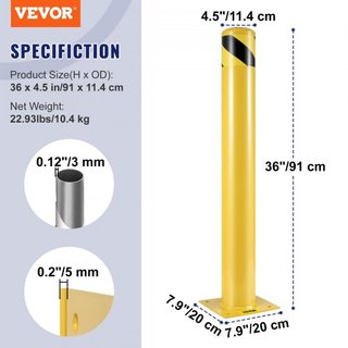 Bollard de Seguridad, Poste de Bollard de 36 Pulgadas de Altura, Poste de Bollard de Acero de 4.5 Pulgadas de Diámetro, Bollard de Acero Amarillo, Bollard de Seguridad de Acero con 8 Tornillos de ...