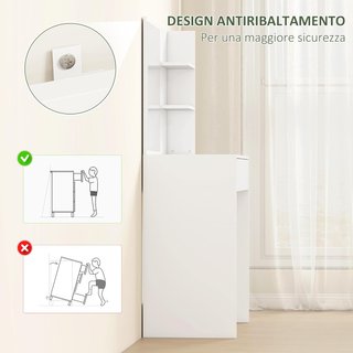 Toeletta Elegante con Ampio Cassetto Organizzatore, Stazione di Trucco con Specchio, 3 Ripiani, Stazione di Trucco per Camera da Letto, Moderna, 75X40X137 Cm, Bianco