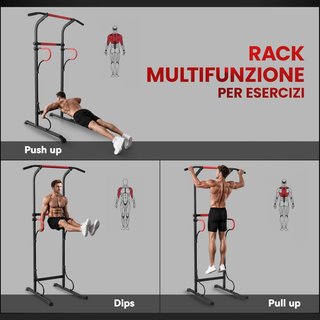Estación de Fitness Power Tower, Barra de Dominadas Power Tower Estación de Fitness Multifuncional con Altura Ajustable 171-219Cm, Negro Rojo