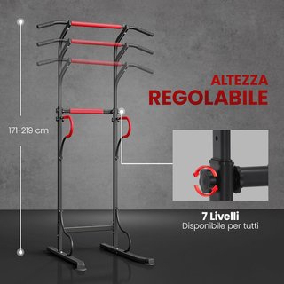 Estación de Fitness Power Tower, Barra de Dominadas Power Tower Estación de Fitness Multifuncional con Altura Ajustable 171-219Cm, Negro Rojo