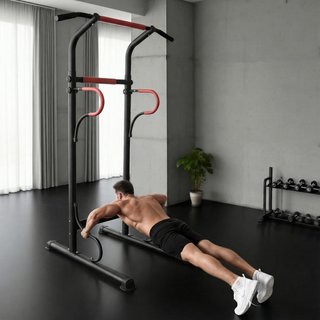 Estación de Fitness Power Tower, Barra de Dominadas Power Tower Estación de Fitness Multifuncional con Altura Ajustable 171-219Cm, Negro Rojo