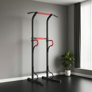 Estación de Fitness Power Tower, Barra de Dominadas Power Tower Estación de Fitness Multifuncional con Altura Ajustable 171-219Cm, Negro Rojo