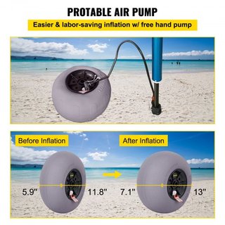Ruedas de Globo de Playa, Neumáticos de Arena de Reemplazo de 33 cm, Neumáticos de Carro de TPU para Dolly de Kayak, Carro de Canoa y Buggy con Bomba de Aire Gratis, Paquete de 2