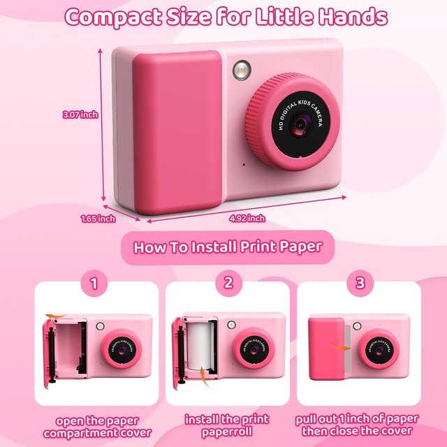 NUEVO - Cámara Instantánea Infantil 1080P HD Rosa