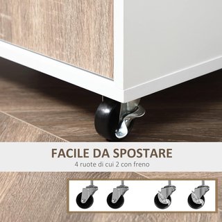Carrito De Cocina Portacomidas Para Microondas Con Cajón Y Armario, Isla De Cocina De Madera Con 4 Ruedas Y Estante Regulable, 60X40X77 Cm, Roble