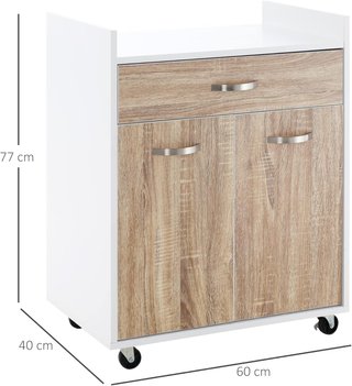 Carrito De Cocina Portacomidas Para Microondas Con Cajón Y Armario, Isla De Cocina De Madera Con 4 Ruedas Y Estante Regulable, 60X40X77 Cm, Roble