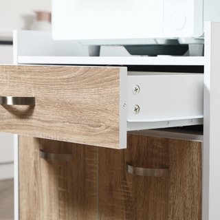 Carrito De Cocina Portacomidas Para Microondas Con Cajón Y Armario, Isla De Cocina De Madera Con 4 Ruedas Y Estante Regulable, 60X40X77 Cm, Roble