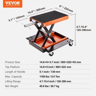 Elevador de Motocicleta ATV Scissor Jack Dolly 499.5 kg Plataforma Ancha y Manivela