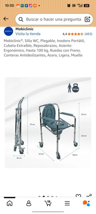 Silla WC con ruedas y apoyabrazos