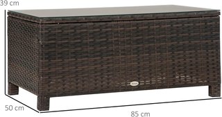 Tavolo da Giardino in Vetro Temperato 5Mm Rettangolare da Esterno in Rattan 85 X 50 X 39 Cm Marrone