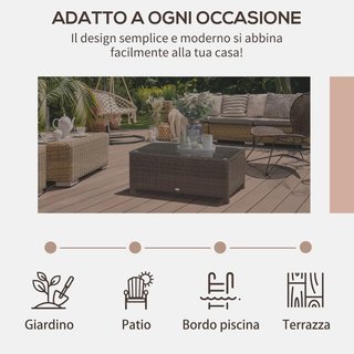 Tavolo da Giardino in Vetro Temperato 5Mm Rettangolare da Esterno in Rattan 85 X 50 X 39 Cm Marrone