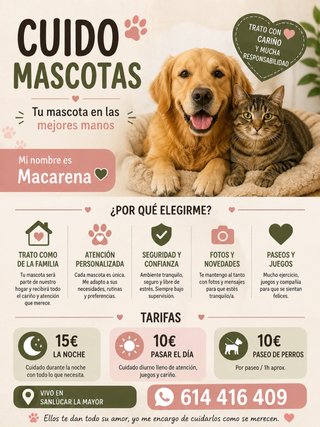 Cuidadora de mascotas en Sanlúcar la Mayor