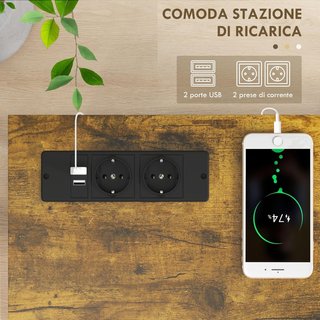 Consola de Entrada con Toma de Corriente y USB, Mesa Consola Ahorradora de Espacio de 2 Niveles en Estilo Industrial de Madera y Acero, 100X24X75Cm, Marrón