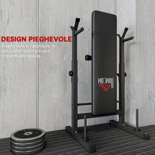 Banco de Gimnasio Plegable con Soporte para Barra Regulable en 8 Posiciones, Banco de Pesas de Acero y PU para Gimnasio en Casa, Capacidad 220 Kg, 140X73X98-122 Cm