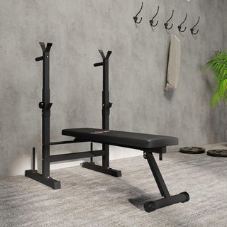 Banco de Gimnasio Plegable con Soporte para Barra Regulable en 8 Posiciones, Banco de Pesas de Acero y PU para Gimnasio en Casa, Capacidad 220 Kg, 140X73X98-122 Cm