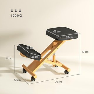 Sedia ergonomica per ginocchia con altezza regolabile, sedia posturale ergonomica per ufficio e casa, sgabello ergonomico per ginocchia in legno con ruote, nero