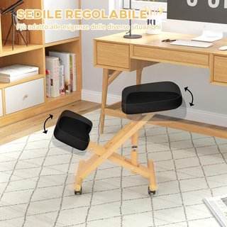 Sedia ergonomica per ginocchia con altezza regolabile, sedia posturale ergonomica per ufficio e casa, sgabello ergonomico per ginocchia in legno con ruote, nero