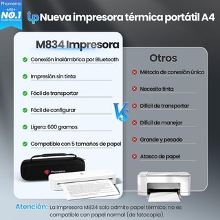 PHOMEMO M834 IMPRESORA TÉRMICA PORTÁTIL A4 300DPI