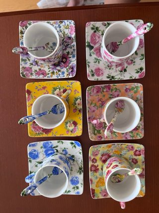 Juego Tacitas Porcelana Flores