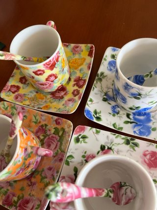 Juego Tacitas Porcelana Flores