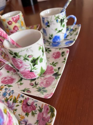 Juego Tacitas Porcelana Flores