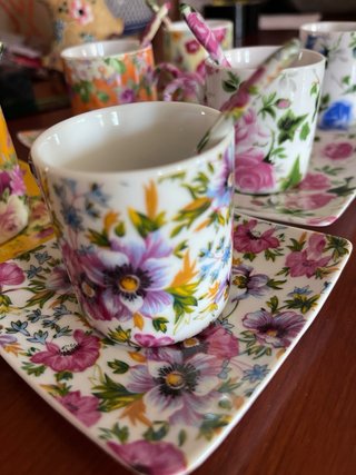 Juego Tacitas Porcelana Flores