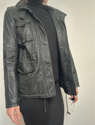 Chaqueta Biker Piel Cordero Negra Y2K