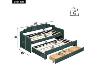 Cama nido verde 90x200 + 90x190 con cajones