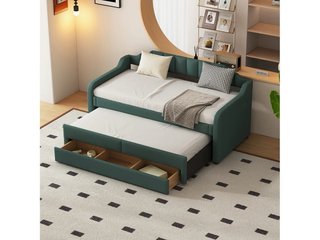 Cama nido verde 90x200 + 90x190 con cajones