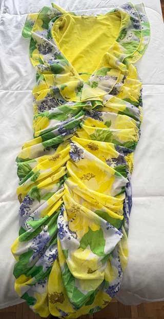 Vestido Zara tul floral verde y amarillo